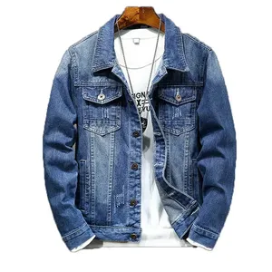 Street fashion <b>men</b> denim jacket ripped design slim fit warm lined <b>blue</b> jean outerwear classic winter coat casual - Product Image 1