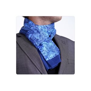 Blue <b>Navy</b> Blue Woolly Shawl Patterned Digital Print Double Sided Men's One Size Scarf - Product Image 2
