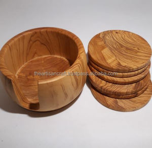 Handmade 6-Piece Round Wooden <b>Coaster</b> Set Classic Sustainable <b>Drink</b> <b>Coasters</b> with Table Holder Decorative Wood Mat Pad Set - Product Image 1