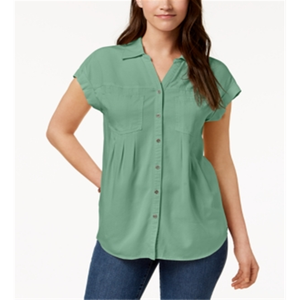 Style & Co Top Casual da Donna con Maniche Plissettate e Risvolto, Verde in Popeline e Chiffon, Vestibilità Coreana Ampia Taglia XL per Primavera/Estate - Product Image 1