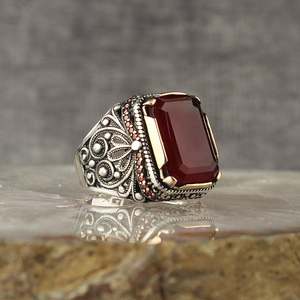 Paraiba Blue Color Stone 925 Silver Islamic Men <b>Ring</b> Turkish Handmade <b>Ring</b> Turkish Wholesales Silver Jewelry - Product Image 2