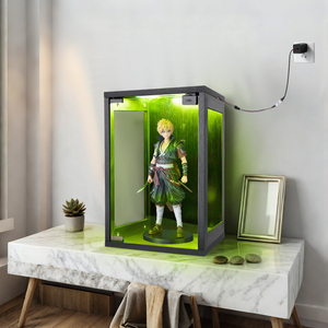 Vitrine de présentation transparente pour figurines avec éclairage LED, <span class=keywords><strong>boîte</strong></span> de collection en acrylique noir pour modèles de salle de jeu - Product Image 2
