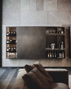 Italian Luxury Living Room Furniture Set Modern <b>Wall</b> <b>Unit</b> <b>Floating</b> Bookshelf and Led Light Wine Cabinet Combo - Product Image 5