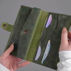 Portefeuille de luxe personnalisé pour homme en cuir véritable marron mince porte-cartes de crédit Long sac à main de luxe ouvert RFID à deux volets pour homme portefeuilles - Product Image 3