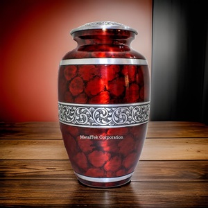 Urne de crémation classique de la bande centrale du feu rouge brillant de style américain Cendres commémoratives pour adultes Prix de gros Urnes funéraires Pots - Product Image 2