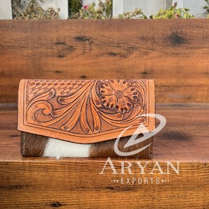 Nueva cartera occidental de cuero de vaca con herramientas manuales y pelo para mujer, elegante Cartera de cuero genuino, Cartera de cuero tallado multiusos - Product Image 1