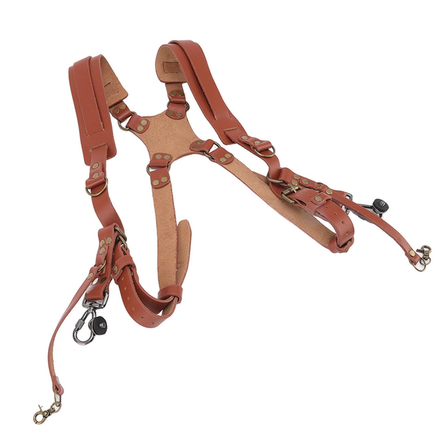 Custom Genuine Leather Dual Camera Strap with Adjustable Buckles for Professional Photographers OEM ODM Manufacturer