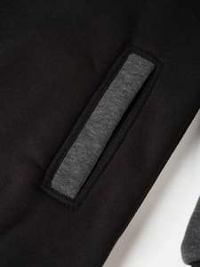 Veste de baseball universitaire matelassée d'hiver à capuche, mélange de coton 100%, bicolore, unisexe, corps noir, manches grises, streetwear, devant - Product Image 6