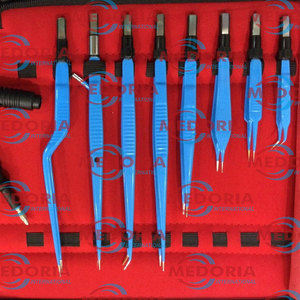 Juego de instrumentos de fórceps bipolares internacionales Medoria de alta calidad Cable de 3 metros de silicona reutilizable azul-9 piezas para sala quirúrgica - Product Image 6