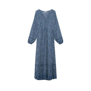 Vestido Elegante de Oficina para Mujer Antonia - Georgette Transpirable, Largo hasta la Rodilla, con Cierre, Talla Única - Ideal para Conjuntos de Verano, Color Indigo - Product Image 6