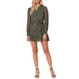 Robe en soie Vittoria vert armée pour femme Paige, taille unique (XS/X-Large), haute qualité, respirante, manches lanternes, fermeture éclair, idéale pour la journée - Product Image 1