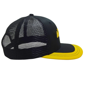 หมวกทรูเกอร์สีดำสีเหลือง6แผงออกแบบได้ตามต้องการ3D ปักโลโก้บนขอบพลาสติกหัวเข็มขัดกระดุมแถวเดียว - Product Image 4