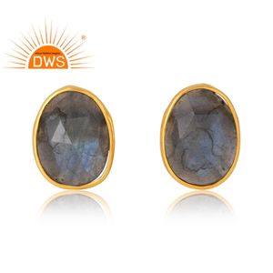 Venta caliente Brass18K chapado en oro labradorita Natural piedra preciosa Stud pendiente joyería personalizada para mujeres regalo para ella - Product Image 1