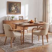 Ensemble de 2 fauteuils de salle à manger rembourrés en PU kaki de style Mid-Century, pieds en bois d'hévéa, capacité de 250 lb, pour salle à manger, bureau à domicile