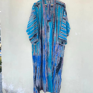Bata de seda Tie-Dye para mujer, bata de talla libre, secado rápido para Kimono de salón de verano, otoño, primavera, vestido de noche - Product Image 1