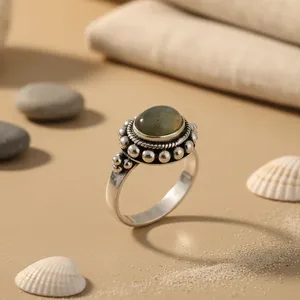 Anillo de Plata de Ley 925 con Piedras Preciosas para Mujer, Turquesa y Circonita, Engaste de Bisel, Chapado en Rodio, Joyería de Plata para Bodas - Product Image 1
