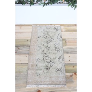 Tapis vintage 1,7x3,3 pieds, tapis turc en laine vert et marron à motifs floraux - Product Image 1