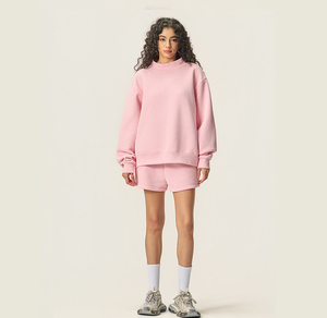 Sudadera de gran tamaño de lana de poliéster/algodón para mujer, cuello simulado, peso pesado, serigrafía personalizada, antibolitas, ecológica - Product Image 5