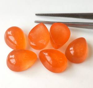 Venta al por mayor de gemas sueltas de cuarzo melocotón natural KHATUSHYAM GEMS, cabujón de pera de 4x6mm-20x30mm con parte trasera plana, efecto de juego de color/abrillantamiento para joyería - Product Image 4