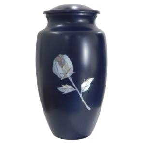 Urnas de cremación para adultos de aluminio clásico superior con diseño de flores y esmalte de color azul marino terminado para cenizas. - Product Image 1