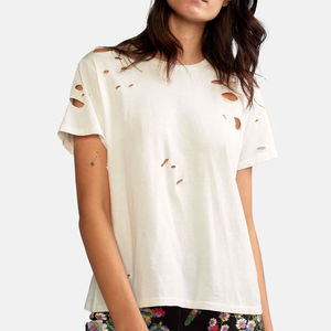 Camiseta de algodón de gran tamaño desgastado para mujer más vendida, camisetas de manga corta informales holgadas suaves con patrón impreso personalizado OEM - Product Image 1