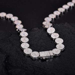 S925 Moissanite Round Link Pave Chain-Collier Hip Hop glacé pour hommes, 100% fait à la main et serti à la main de fournisseur indien - Product Image 4