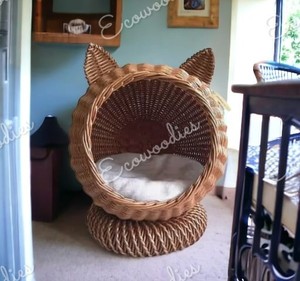 ที่นอนหวายรูปแมวอุปกรณ์เสริมสำหรับสัตว์เลี้ยงที่นอนสุนัขแมวรูปทรงแมวผลิตภัณฑ์เป็นมิตรต่อสิ่งแวดล้อม - Product Image 1