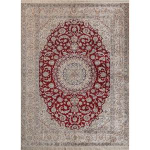 Alfombra de Seda Anudada a Mano Gulmarg, Grande, Rectangular, con Medallón Rojo Naranja, Modelo Pae-6297, para Pasillo o Sala de Estar - Product Image 1