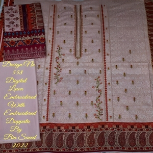 Juego de bordado Digital Saeed de contenedor de 3 piezas de alta calidad, Dupatta de césped bordado para niñas y estilo indio paquistaní Salwar largo - Product Image 4