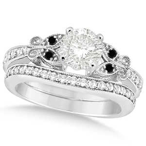 Conjunto de Joyería Nupcial de Estilo Clásico Chapado en Oro de 14K con Mariposa de Diamantes Redondos Negros y Blancos y Perla de Agua Dulce de 1.21ct para Fiestas - Product Image 4