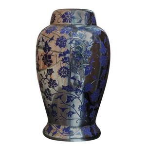 Urne funéraire pour adultes en métal à fleurs bleues en vrac en vente de gros pour cendres humaines enterrement cimetière stockage fournitures funéraires - Product Image 4