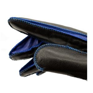 Gants en cuir chauffé doublés de molleton de laine d'hiver à broderie de couleur bleue et noire du Pakistan - Product Image 3