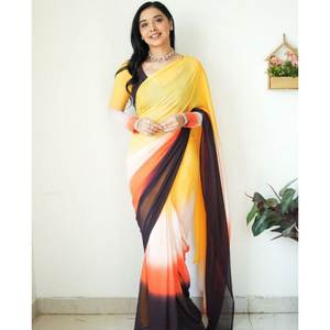 Sari de Moda Fatema para Mujer, Listo para Usar, para Fiestas Indias, Bodas, Estilo Bollywood Aliabhatt, Diseño Étnico, Sari Teñido - Product Image 1