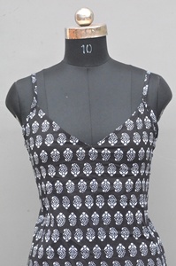 Maxi vestido indio hecho a mano sin mangas para mujer 100% algodón estampado de bloque de mano transpirable cintura Natural tejido largo - Product Image 3
