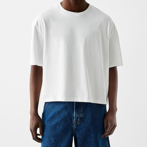 T-shirt court décontracté en coton tricoté 100 % pour homme, coupe oversize, avec logo personnalisé, séchage rapide et respirant - Product Image 1