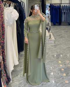 Robe de soirée de gala sirène longue, taille naturelle, avec strass noirs tendance, livraison immédiate - Product Image 1