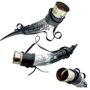 Corne à boire Viking faite à la main Design Unique Agate support en cuir Style Animal poli décoration pour anniversaire mariage noël - Product Image 5