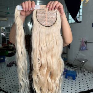 Extensions de cheveux naturels à clipser blondes ondulées, trame simple, cheveux Remy, pointes doublement tirées, base en dentelle transparente - Product Image 1