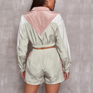 Conjunto de chándal de nailon personalizado OEM de alta calidad deportivo con media cremallera para mujer, conjunto cortavientos con patrón sólido, decoración con cremallera, MOQ 2 uds. - Product Image 3