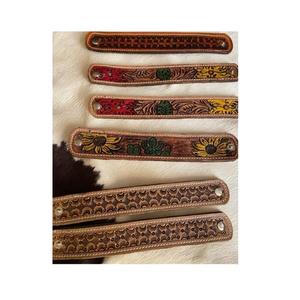 New Arrival Genuine <b>Leather</b> Western Hand Tooled and Hand Painted <b>Leather</b> <b>Bracelet</b> for Export Selling From India - Product Image 2