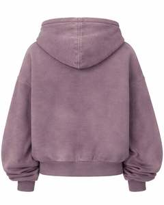 Custom Manufacturer Mauve <b>Purple</b> Washed Zip Up Hoodie Cropped Oversized Streetwear Women Custom OEM Garment Dyed Cotton Jacket - Product Image 2