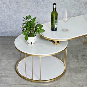 Modern Style Nesting <b>Sofa</b> <b>Table</b> with Gold-Dark Bronze Finish TT68193 Features a Stone Top and Iron Frame - Product Image 5