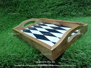 Bandeja de servicio con incrustaciones de resina y madera de acacia hecha a mano con acabado liso, accesorio de mesa decorativo de lujo para uso doméstico y hospitalario - Product Image 4