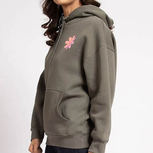 Sudadera con capucha de cuello redondo personalizada con logotipo bordado para mujer sudadera informal de cuello redondo de algodón de gran tamaño y sudaderas con capucha - Product Image 3
