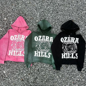 Veste bouffante à fermeture éclair personnalisée pour hommes sweat-shirts à fermeture éclair en coton éponge française sweats à capuche vintage délavés à l'acide en détresse - Product Image 2