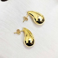 Anting-anting Hoop Stud Gaya Bottega Trendy Berlapis Emas 18k Perak 925 Buatan Tangan Terlaris Perhiasan Mewah Hadiah Wanita Pesta.