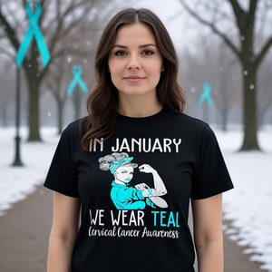 Maglietta promozionale color verde acqua di gennaio: mostra il tuo supporto all'awareness sul cancro cervicale - Product Image 2