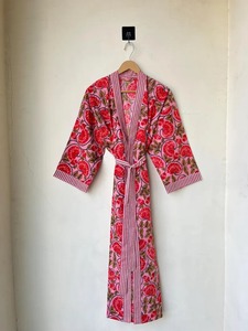 Largo corto hecho a mano 100% algodón ecológico transpirable Kimono bata estampado Floral bata verano ropa de dormir tamaño - Product Image 2