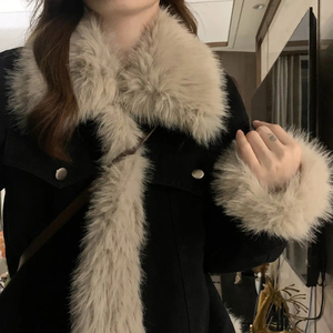 Krisstargirls 2025 Automne Manteau pour femme en fausse fourrure noire à col montant, manches longues, chaud, décontracté, quotidien, tendance - Product Image 3