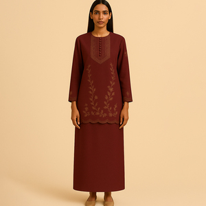 Broderie deux pièces modeste Baju Kurung ensemble Style floral fait à la main et respirant pour les mariages Ramadan et Eid grande taille - Product Image 5